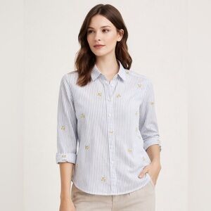 Meters/bonwe Blue Pin Stripe Banana Print Button-Up Shirt | Small Fit
